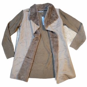 NWT Arianna by Howards Knit Fur Sueded Open Front Jacket sz M